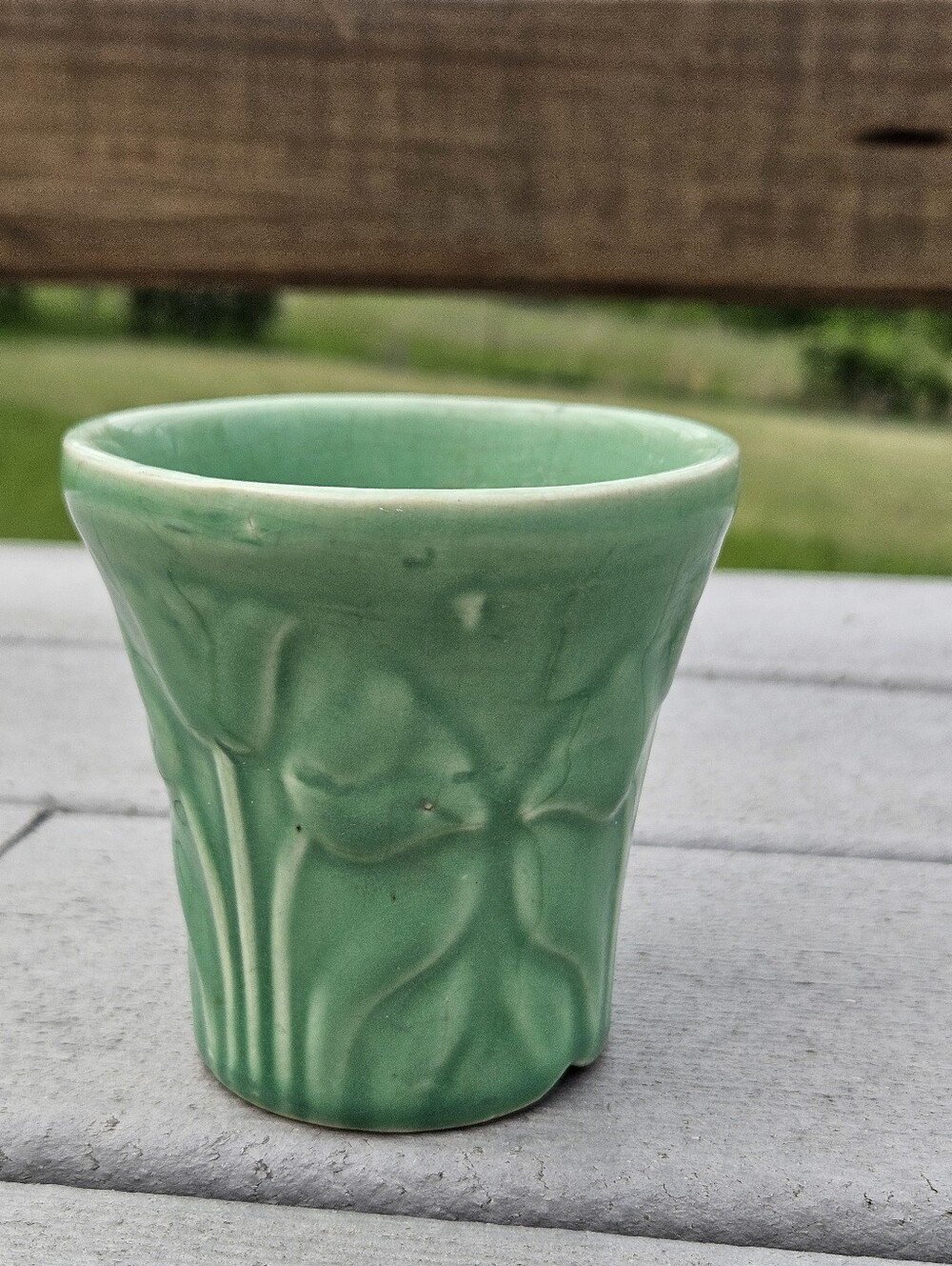 Vintage McCoy Green Embossed Leaf Flower Pot Planter MCM Art Pottery USA
